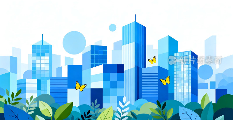 生态环保蓝色城市建筑背景