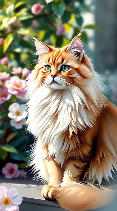 阳光下的橘色长毛猫