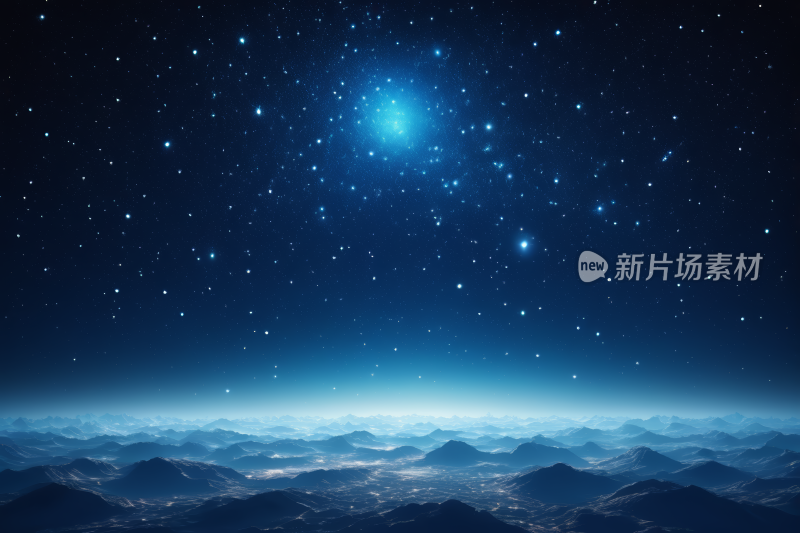 星空夜空有山脉和蓝色的星星高清背景图片