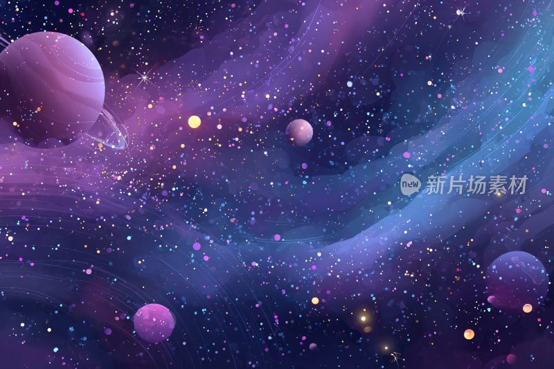 梦幻紫色系星空星球插画