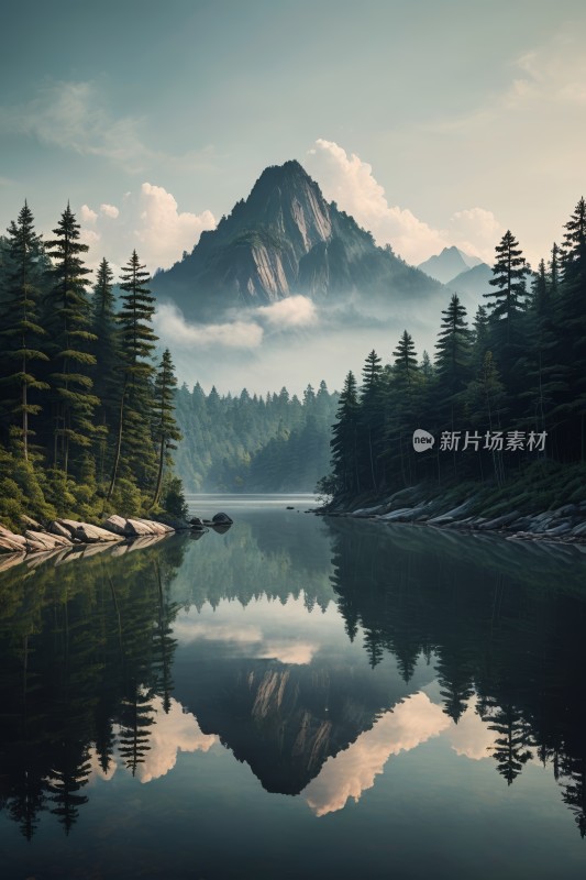 一座山一个湖高清风景图片