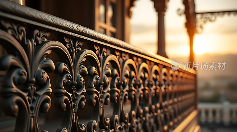 夕阳下的铁艺栏杆