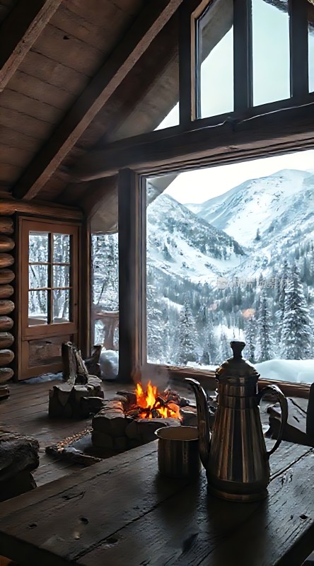 雪山木屋温馨火炉