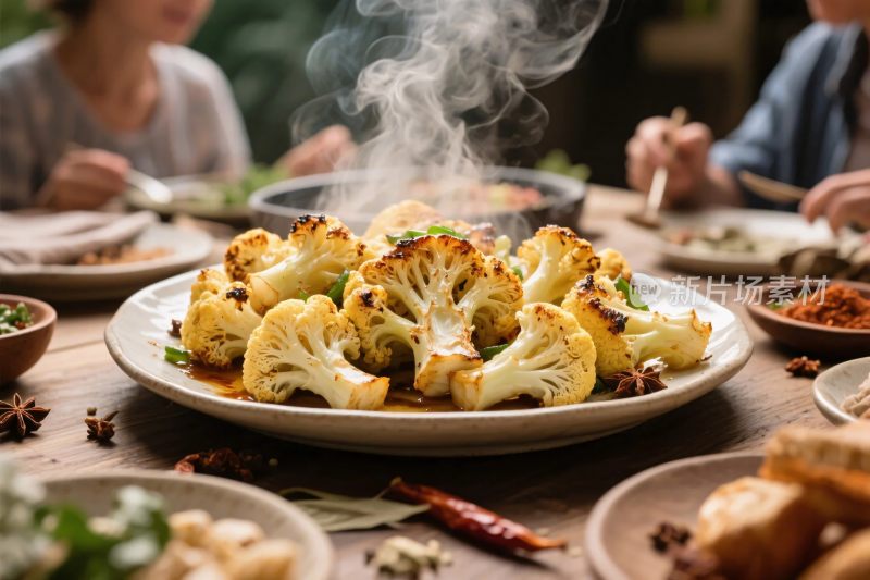 美食烤花菜餐桌场景