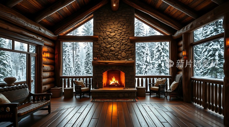 冬日暖炉木屋静享