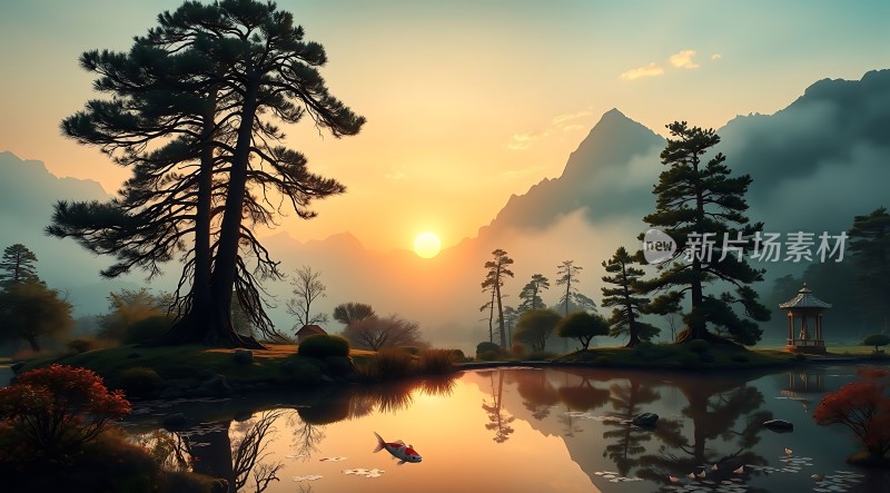 日出湖畔静谧美景