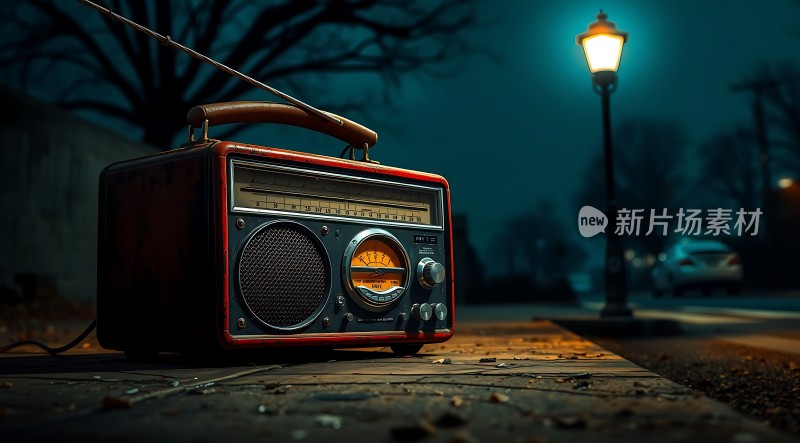 复古收音机夜色下的怀旧时光