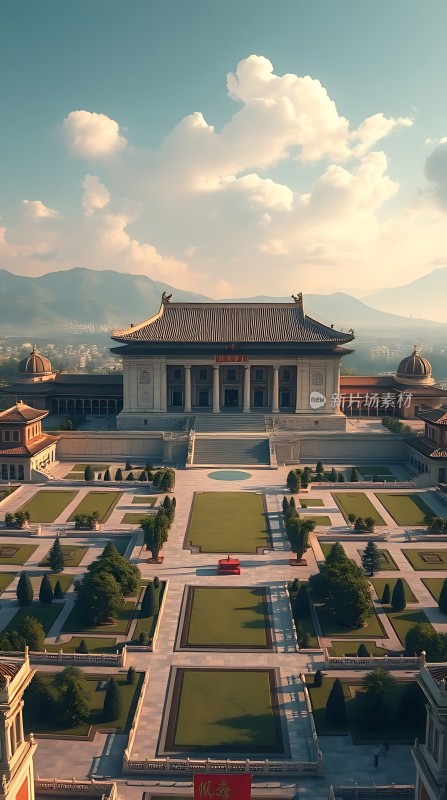 天安门广场全景展现宏伟建筑与蓝天白云