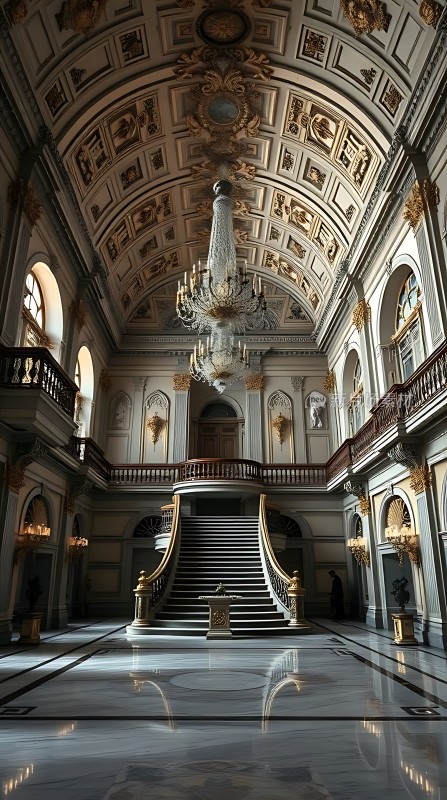 金色吊灯照耀下的宏伟楼梯