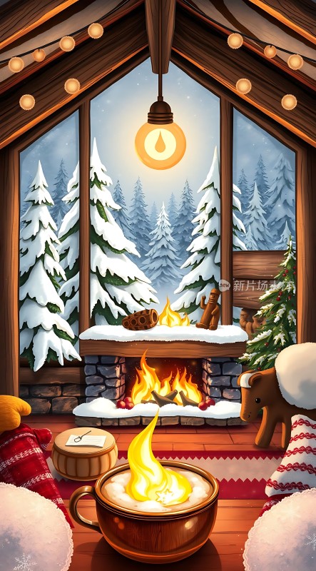 冬日暖炉温馨圣诞小屋