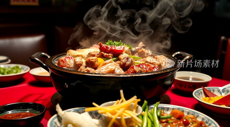 热气腾腾的美味佳肴诱人的火锅盛宴