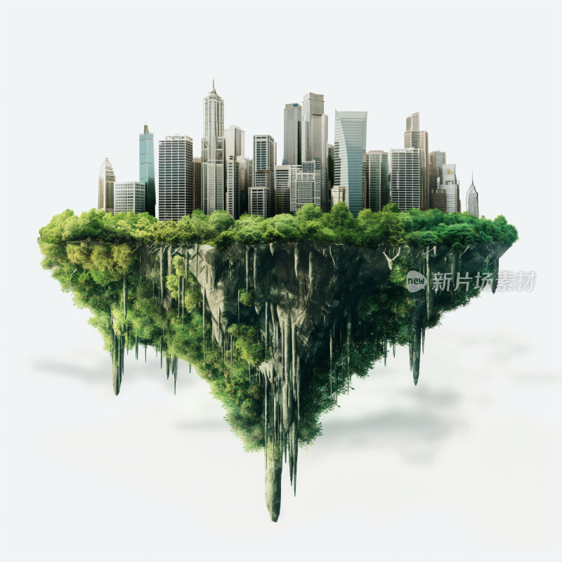 一座漂浮在空中的绿色环保城市
