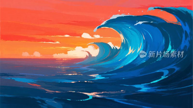 绚丽海上波浪插画