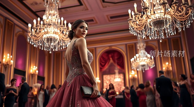 华丽舞会上的优雅红裙佳人