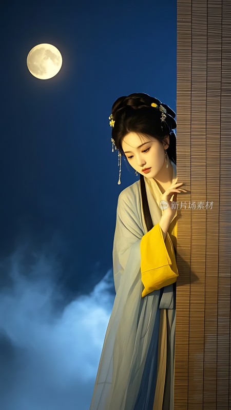 月下佳人倚竹影