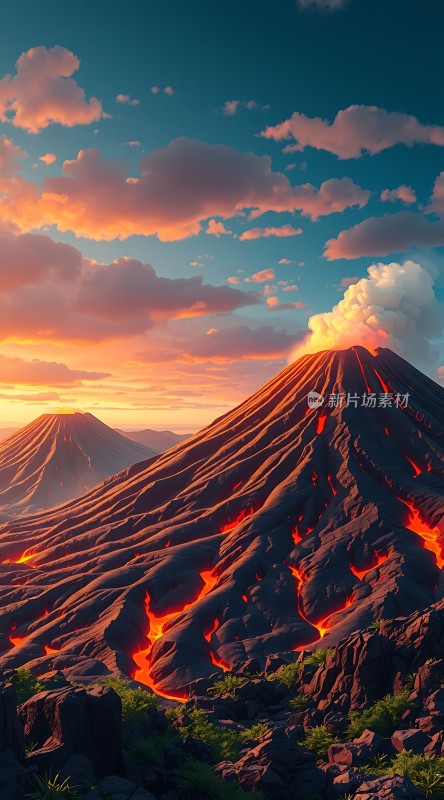 熔岩火山日落奇景