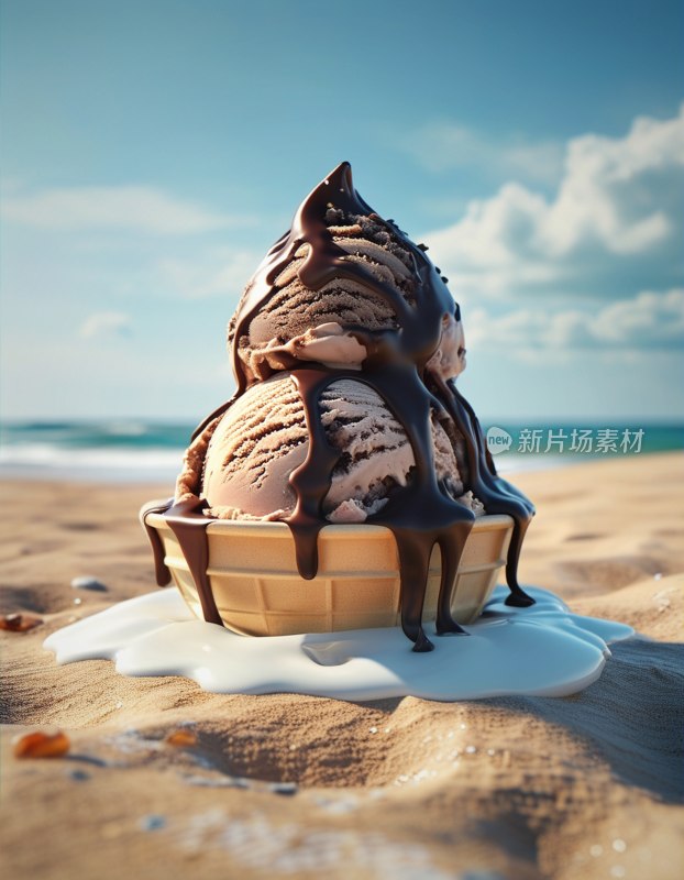 沙滩冰淇淋融化