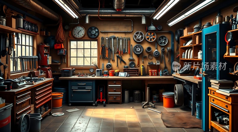 工具齐全的车间井然有序的工具架和设备