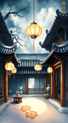 古风庭院灯笼夜色
