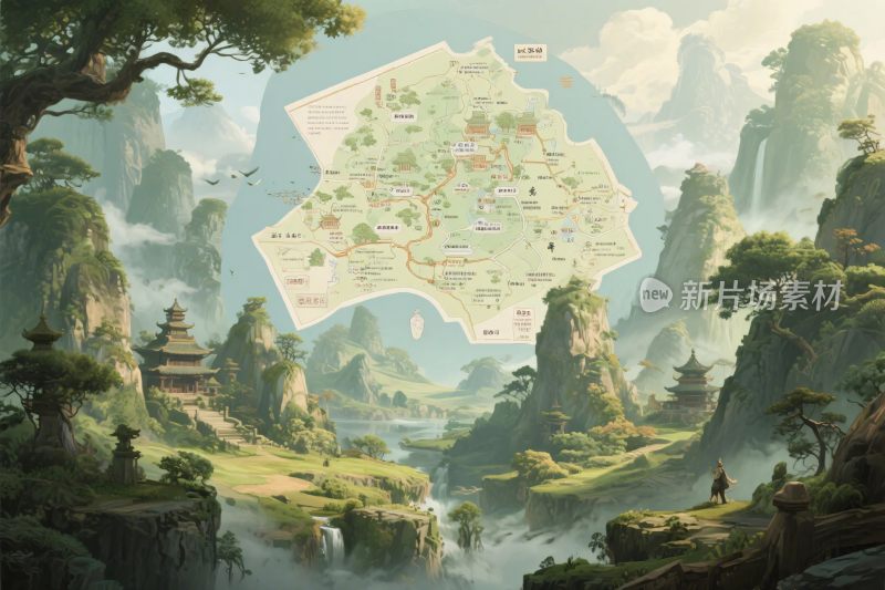 古风山水地图插画