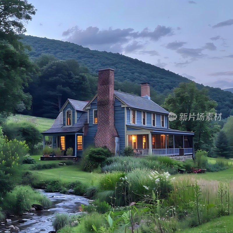 宁静乡村小屋绿意盎然温馨家园