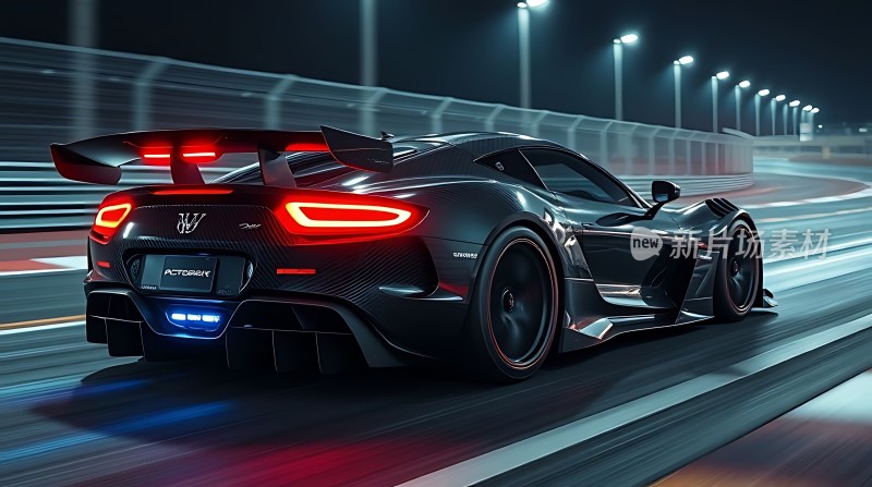 黑色赛车疾驰赛道尾灯闪耀速度与激情尽显