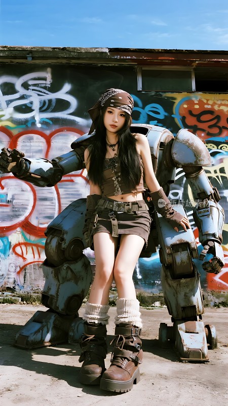 机械少女与涂鸦墙