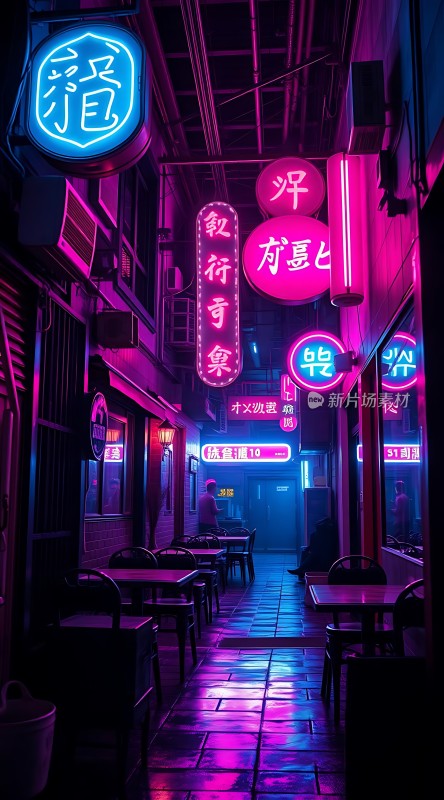 霓虹灯下的繁华街道