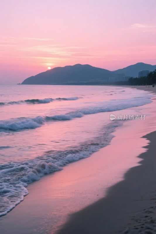 海滩风景夕阳图