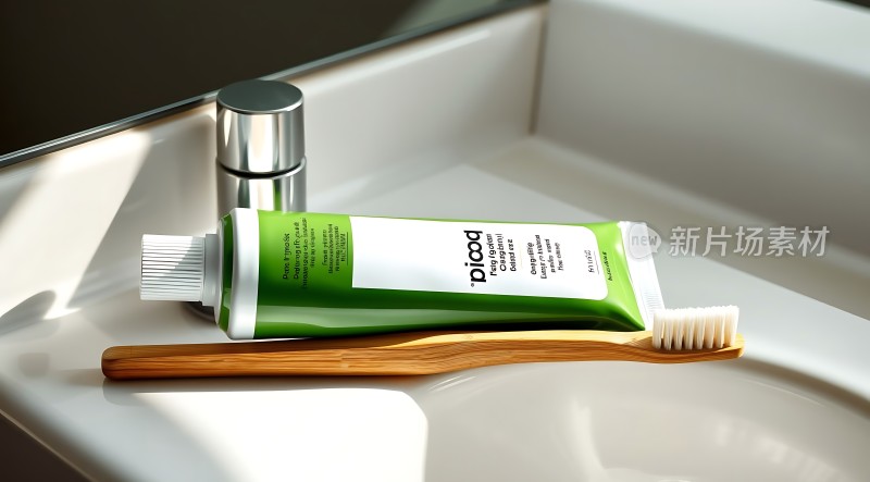 竹制牙刷与绿色牙膏