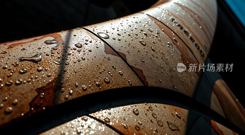 雨后阳光下的金属表面