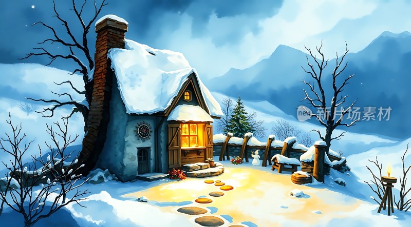 雪夜小屋温馨家园