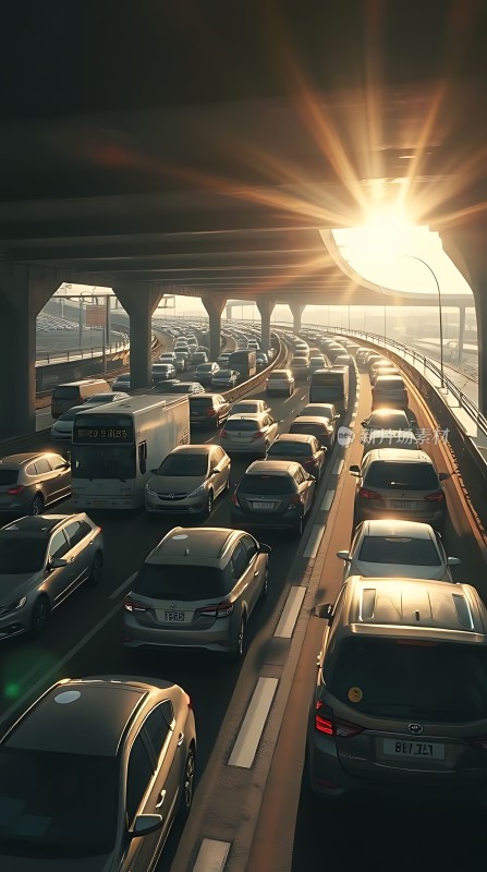 阳光下的车流高峰期