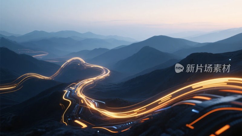 山间蜿蜒公路的光轨美景