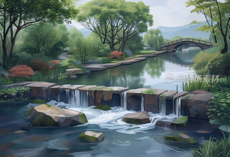 杭州溪水瀑布照