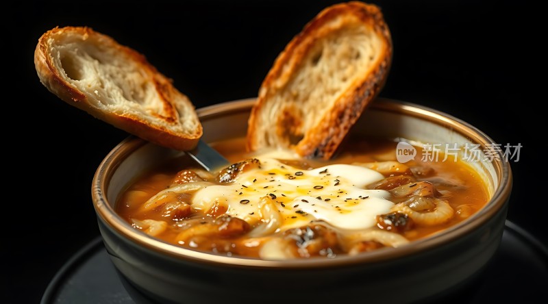 热腾腾的汤品配烤面包片