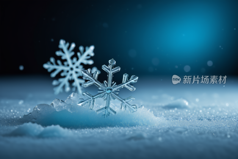 雪片在雪上在黑暗中闪闪发光高清背景图片