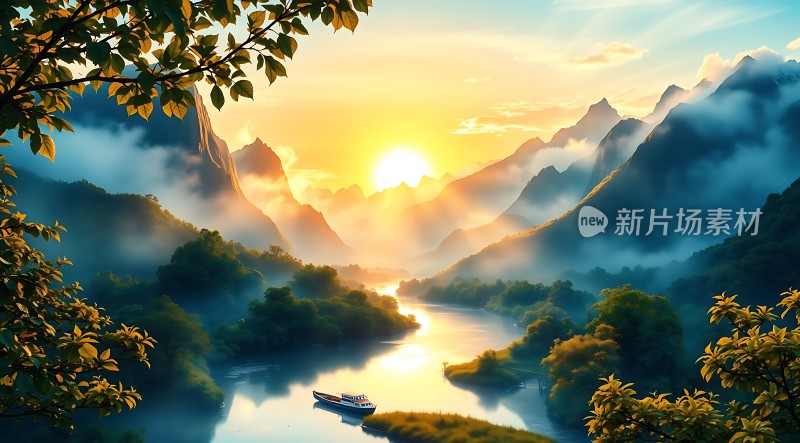 晨曦下的山水画卷