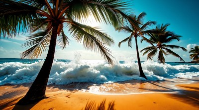 椰林沙滩阳光下的海浪轻拍 椰林沙滩阳光下的海浪轻拍