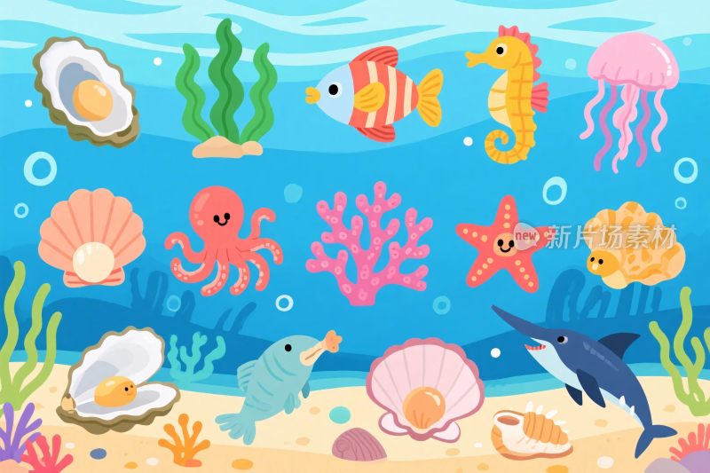 海洋生物卡通插画