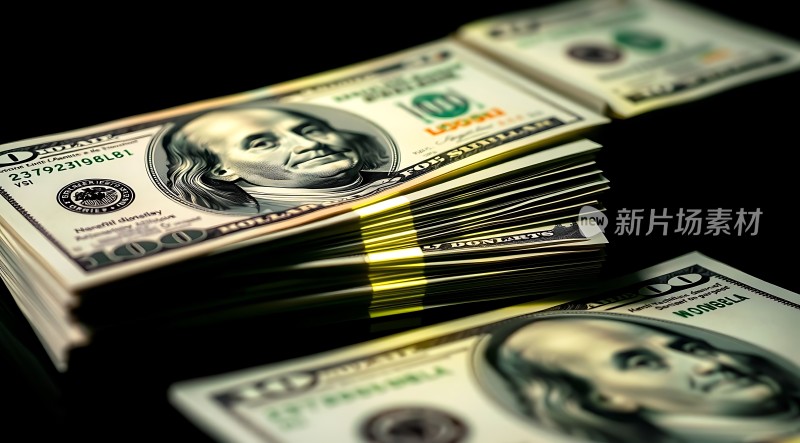 百元美钞堆叠金钱诱惑尽显