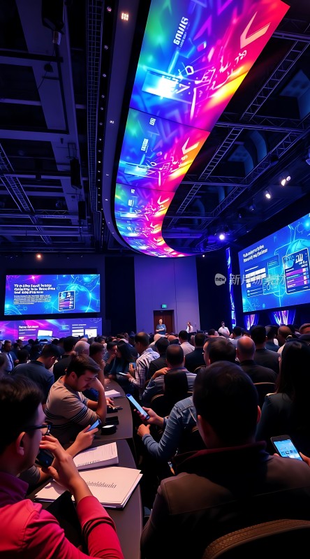 科技会议现场观众专注聆听演讲