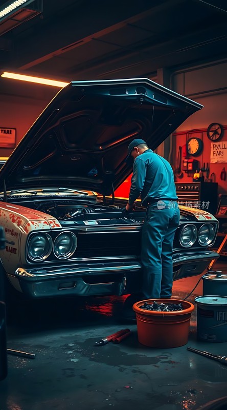 修车工与经典汽车