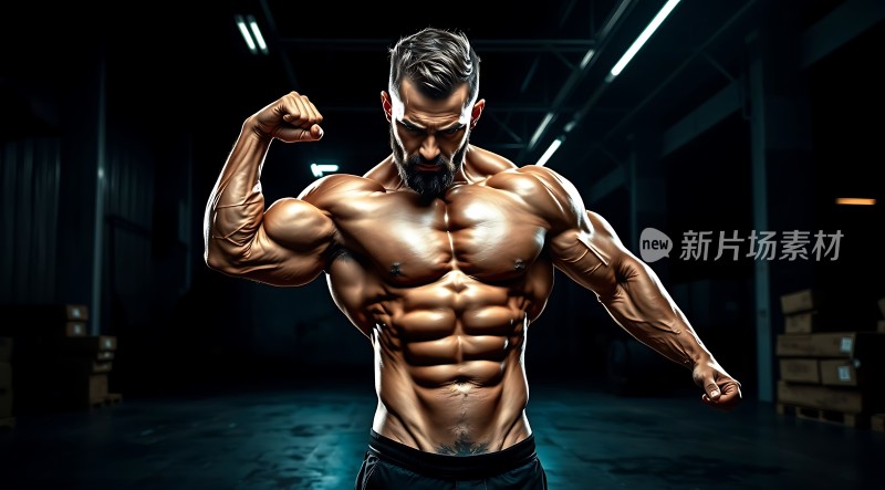 健美肌肉男展示力量与线条之美