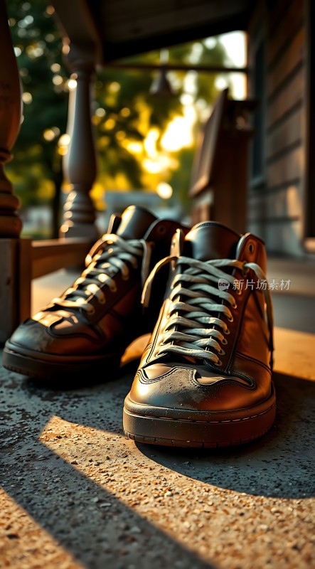 阳光下的黑色皮鞋