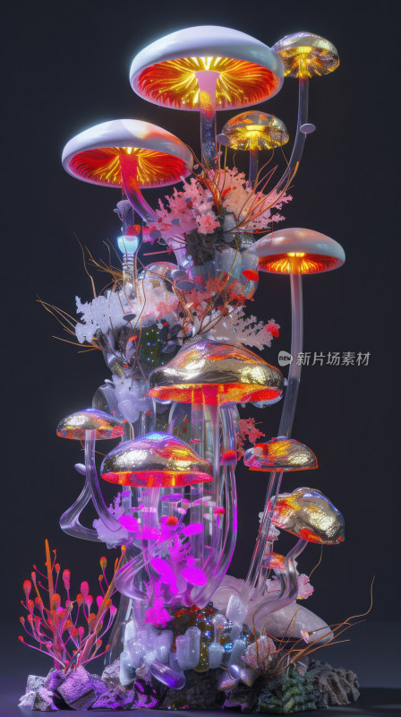 3D渲染科幻蘑菇背景