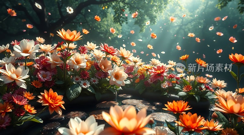 阳光下的花海世界