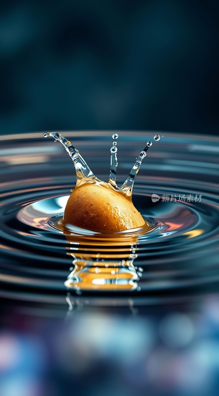 水花四溅橙子入水的瞬间