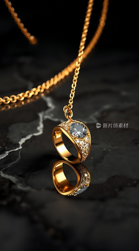 黄金项链与戒指组合闪耀钻石光芒