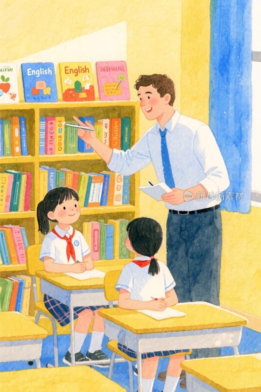 教室插画教学场景